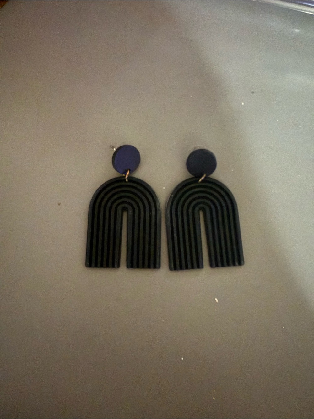 Black Arch Dangle Earrings with Black Accent - Women Accessories